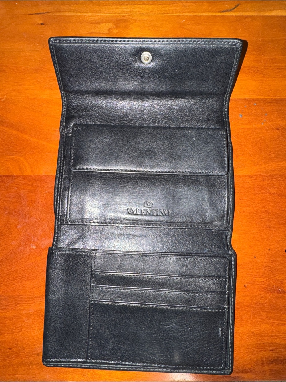 Valentino Black Leather Men’s Trifold Wallet with Card Slots